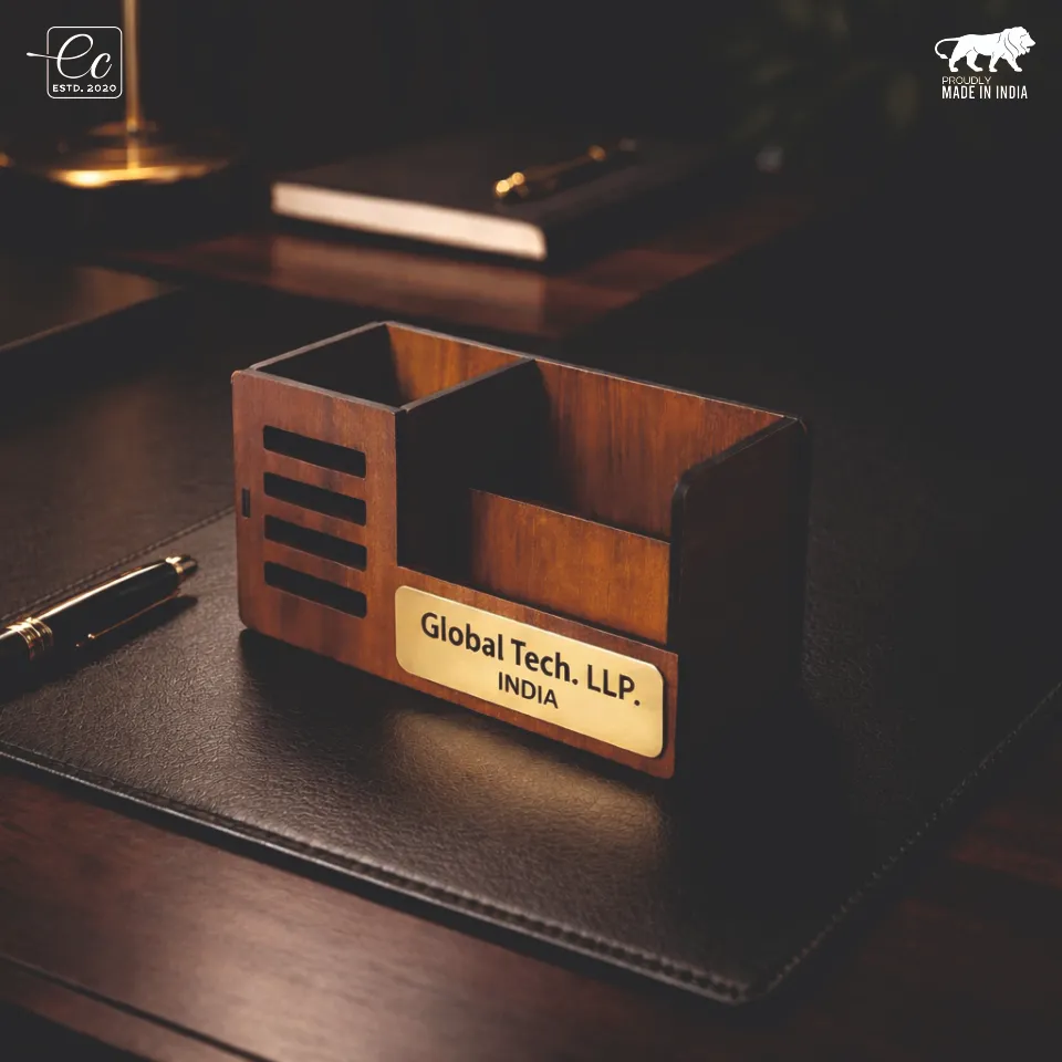 Premium Wooden Desk Organizer with Custom Name Engraving